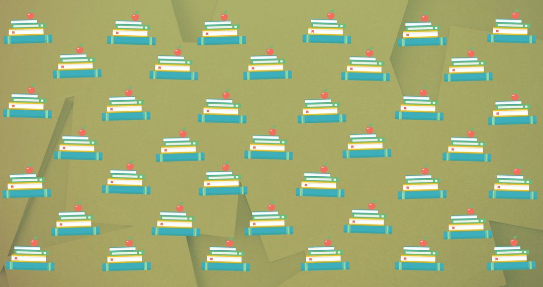Seamless Book and Apple Pattern on Green Background