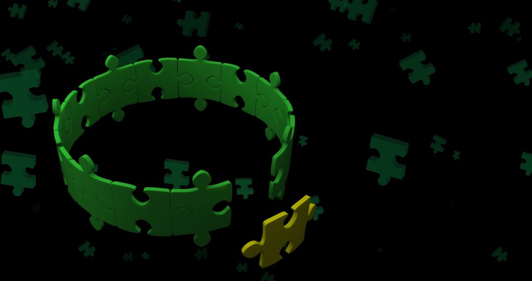 Digital Puzzle Pieces Floating on Dark Background