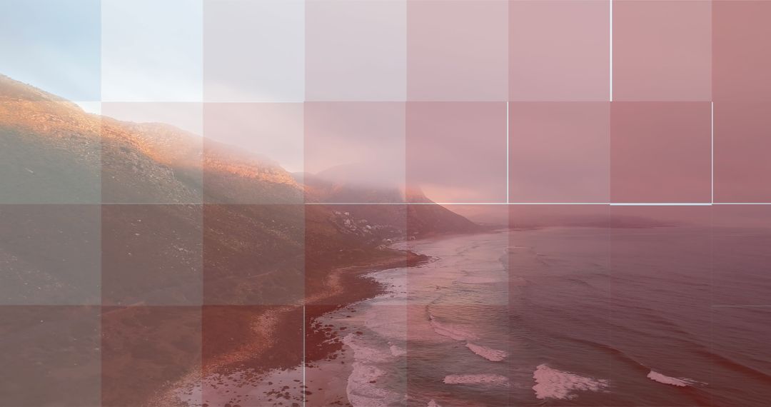 Patriotic Concept Over Ocean Coastline with Gridded Overlay