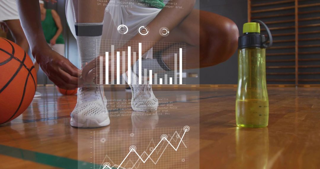 Athlete Preparing for Game with Interactive Data Analysis