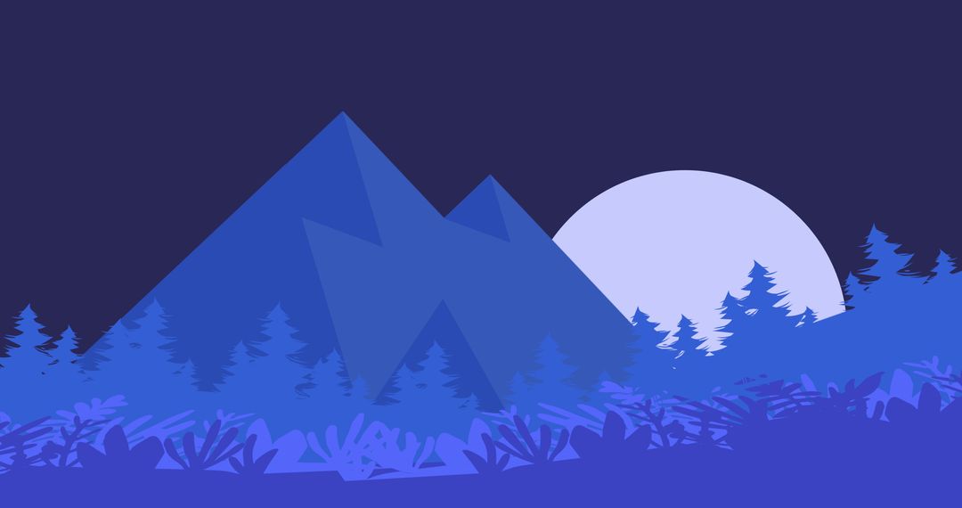 Minimalist Blue Mountain Landscape with Full Moon - Free Images, Stock Photos and Pictures on Pikwizard.com
