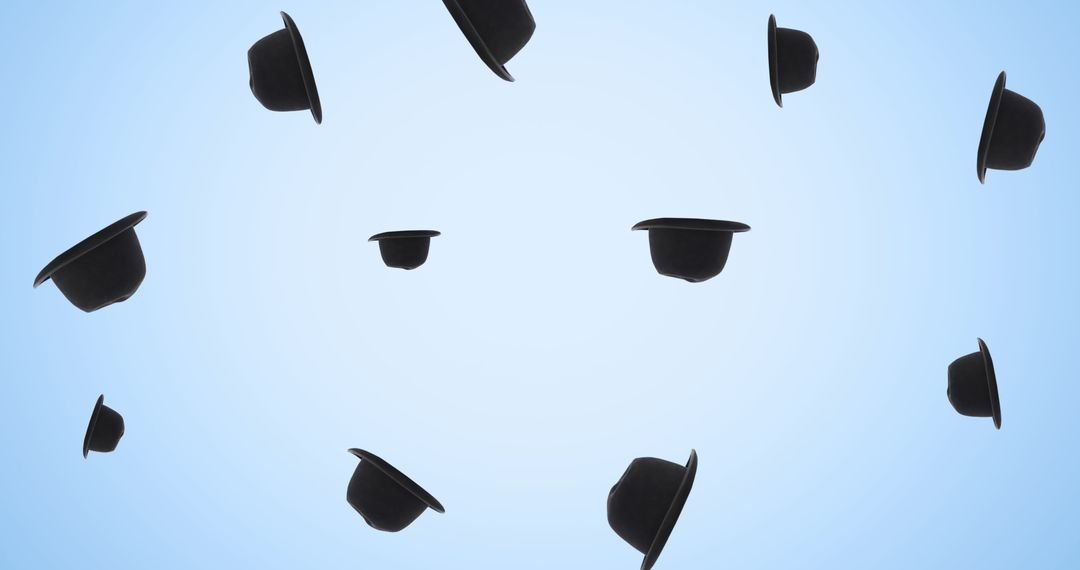 Image of black hats falling on blue background - Free Images, Stock Photos and Pictures on Pikwizard.com