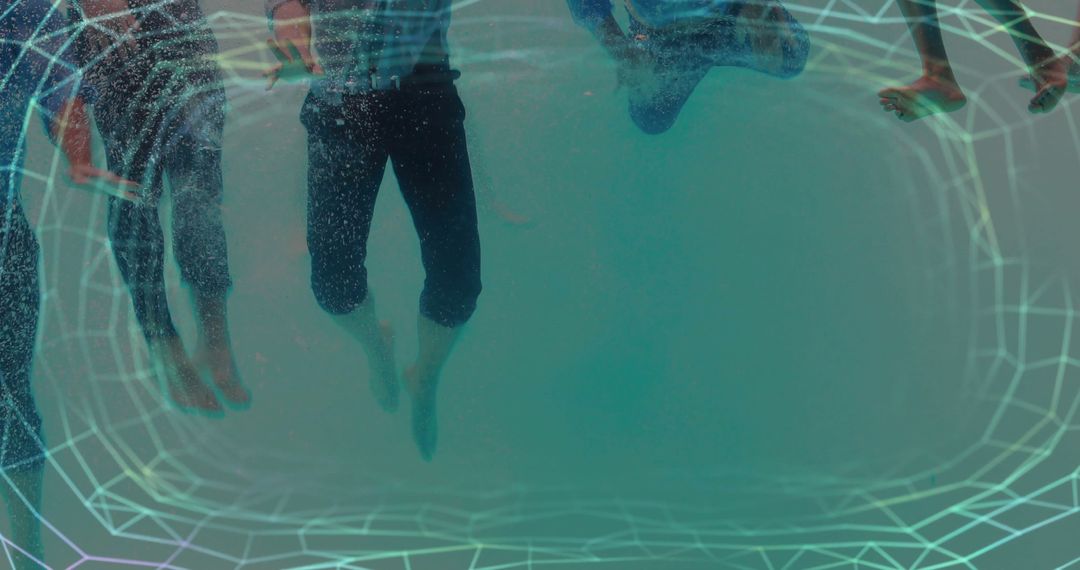 Underwater Swimming with Futuristic Geometric Overlay