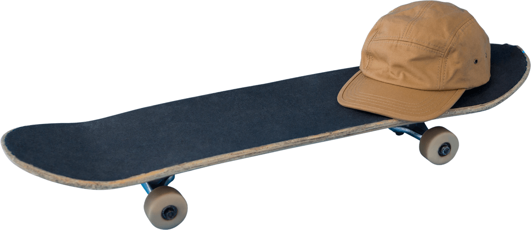 Transparent Skateboard with Casual Brown Cap Sport Theme