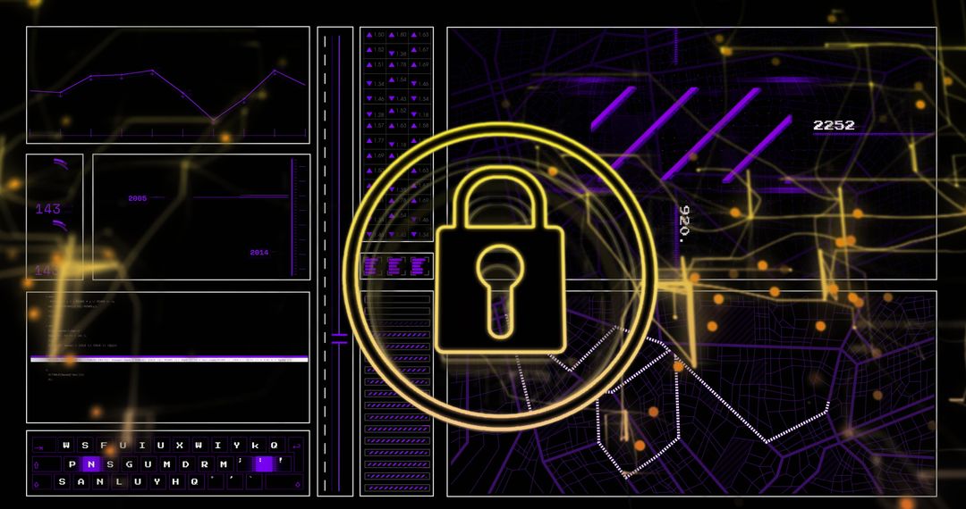 Cyber Security with Futuristic Data Interface and Lock Symbol