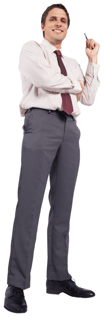Happy Businessman with Pen on Transparent Background Isolated