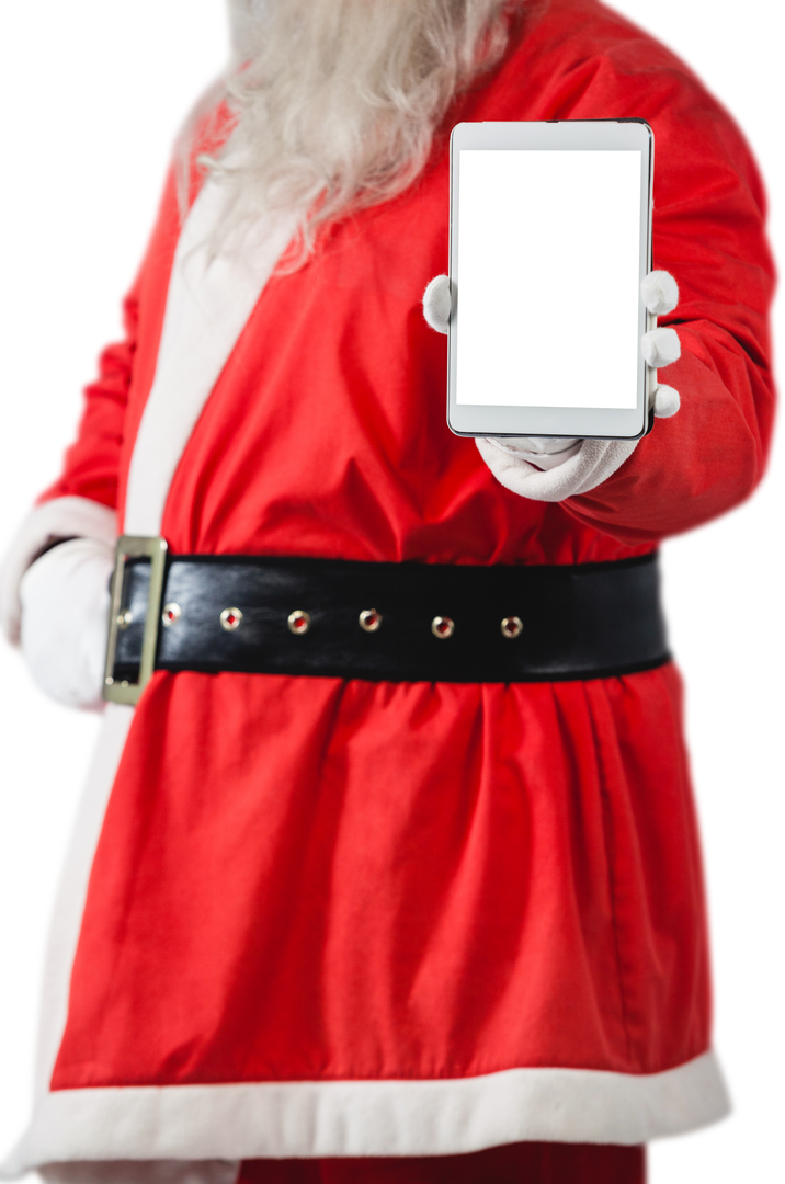 Santa Claus Holding Transparent Digital Tablet for Festive Marketing - Download Free Stock Images Pikwizard.com