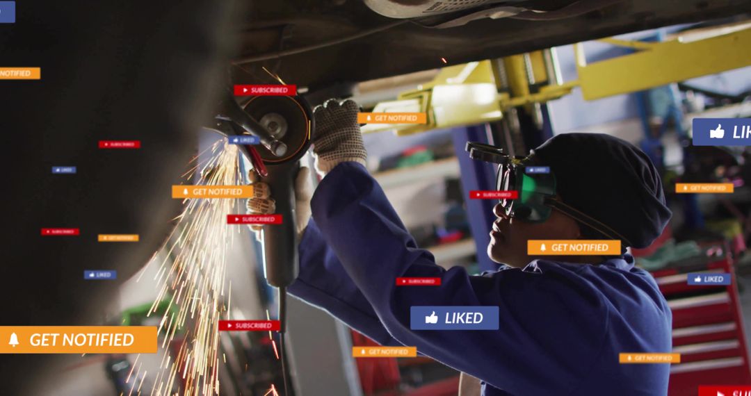 Mechanic Grinding Chassis with Sparks and Notifications Overlay