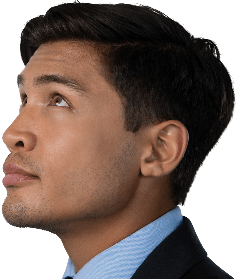 Transparent Side View of Thoughtful Businessman Looking Up