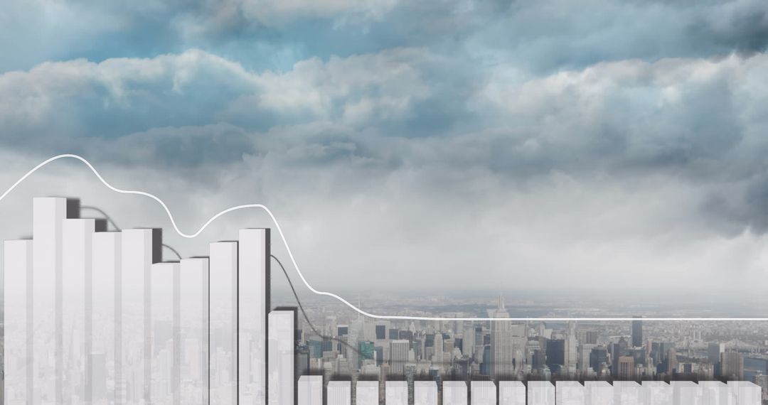 Cityscape with Digital Interface Overlays Showing Data Processing