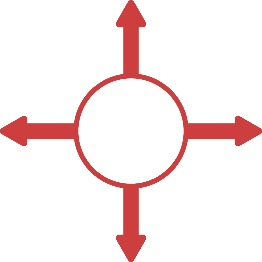 Red Arrows in Cardinal Directions on Transparent Background