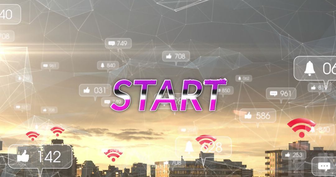 Futuristic Cityscape with Social Media Interactions