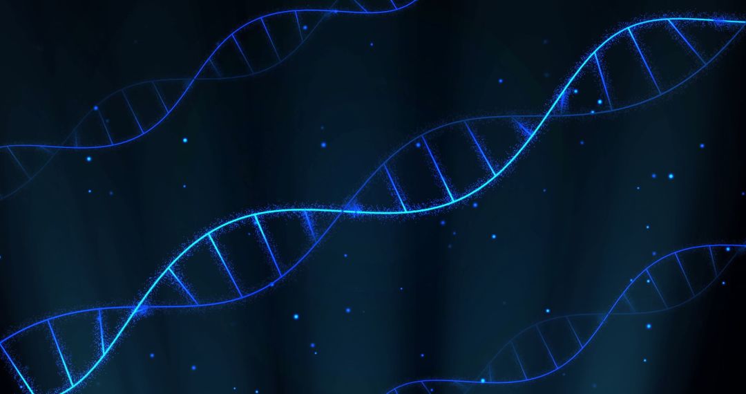Glowing Blue DNA Strands on Dark Background