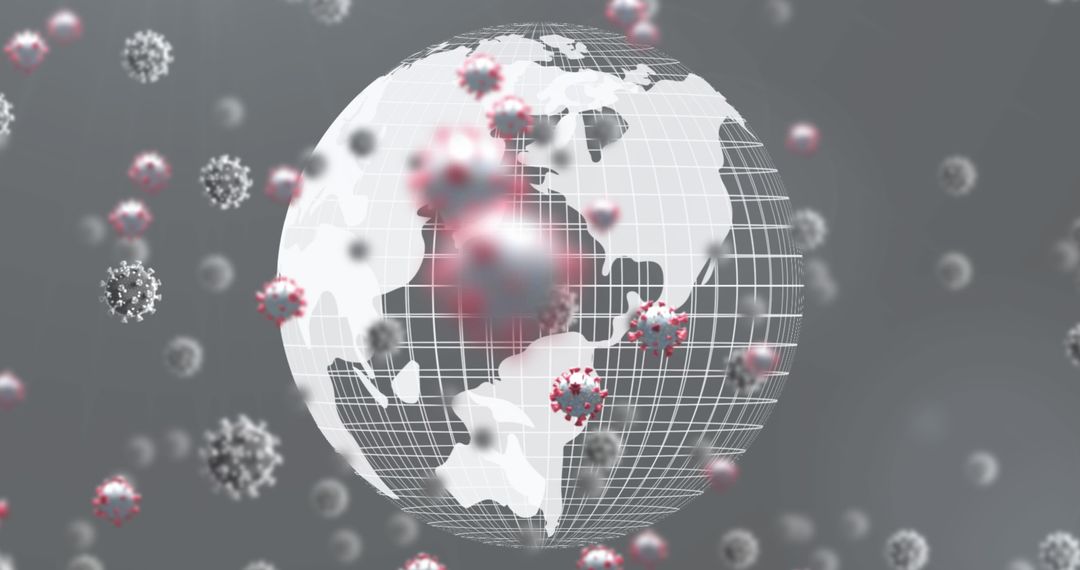 3D Globe with Virus Particles in Digital Space