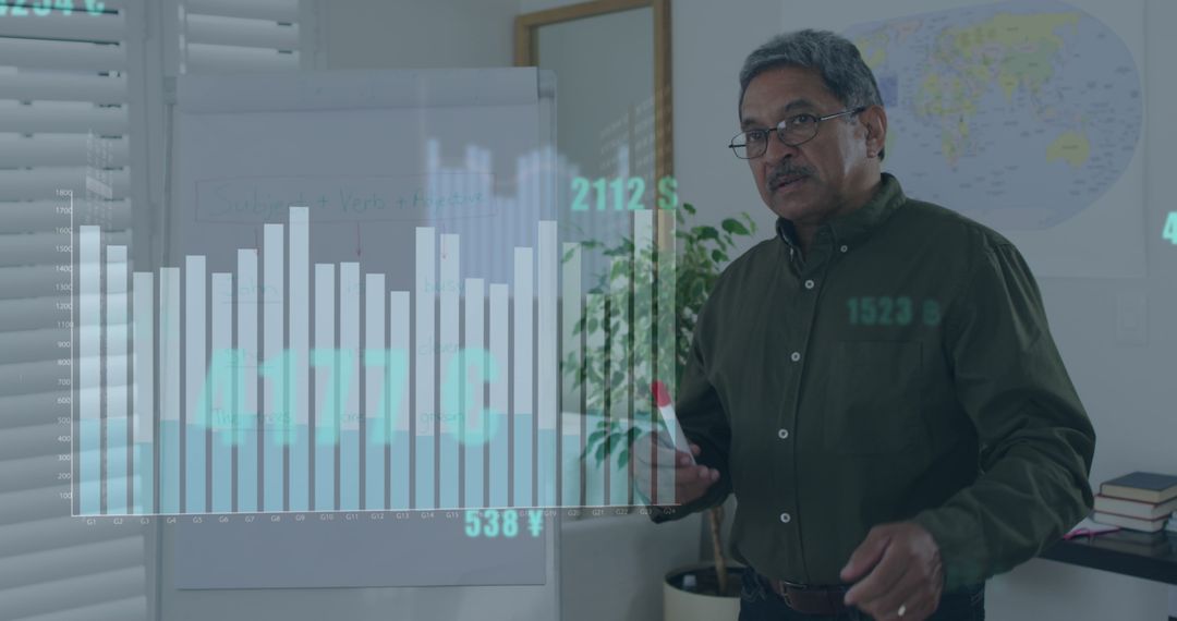 Business Analyst Presenting Data Insights Using Virtual Interface