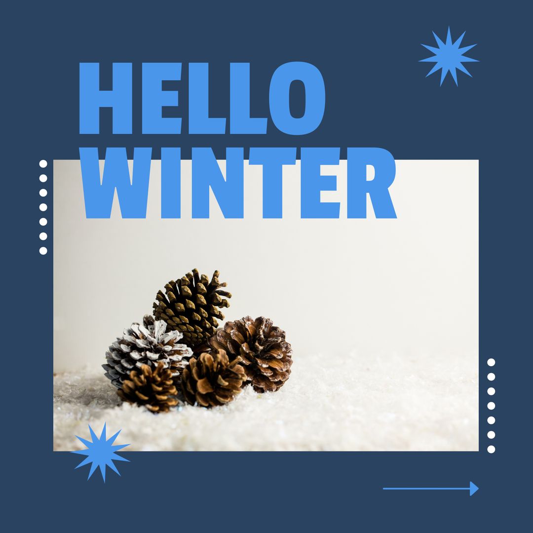 Winter Greeting Card with Pinecones on Snow
