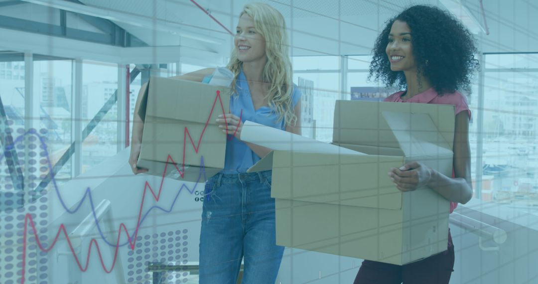 Dynamic Businesswomen Moving Forward in Modern Workspace