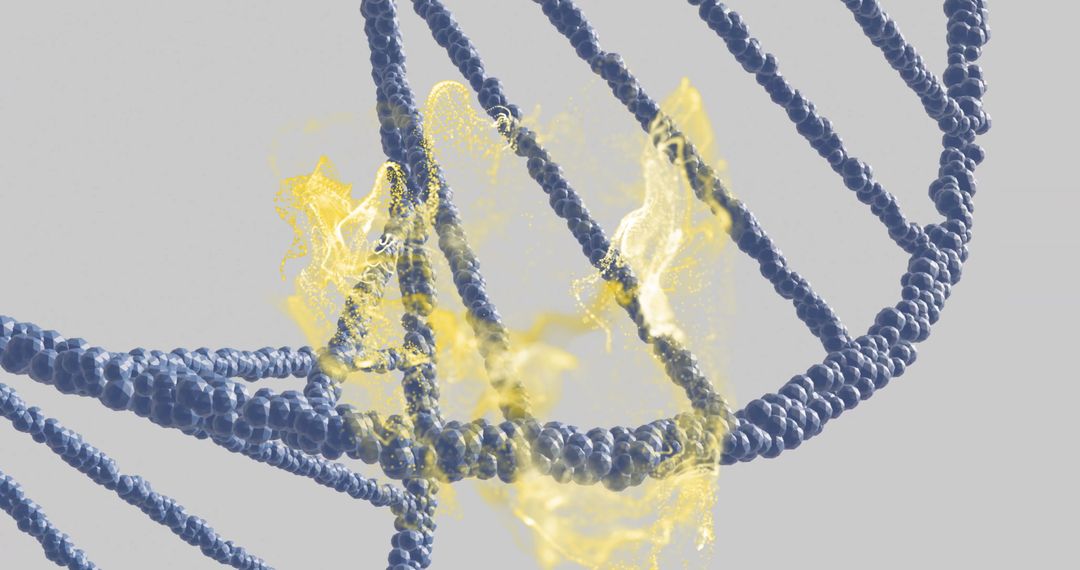 DNA Strand with Dynamic Yellow Particles in Scientific Visualization