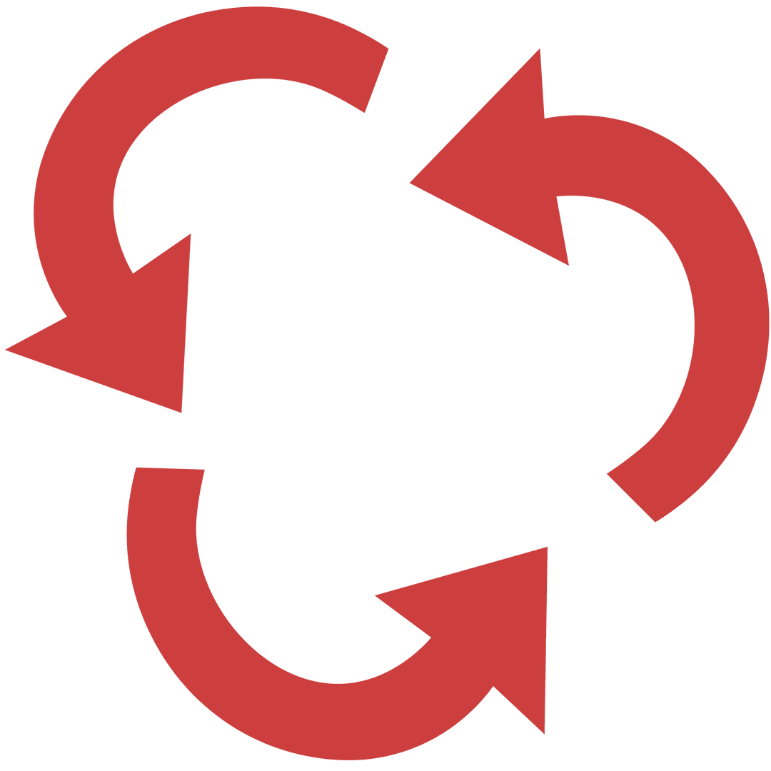 Red Circular Arrows on Transparent Background for Directional Use