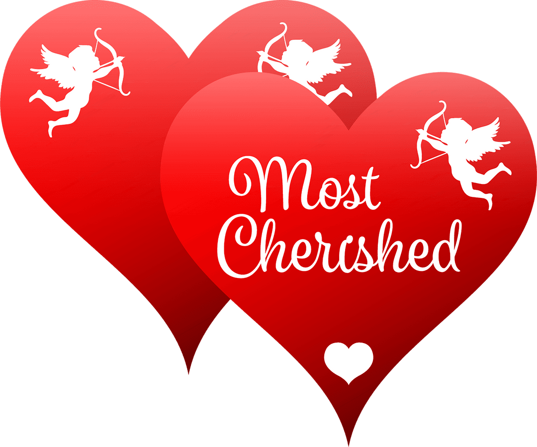 Most Cherished Transparent Hearts with Cherub Illustrations