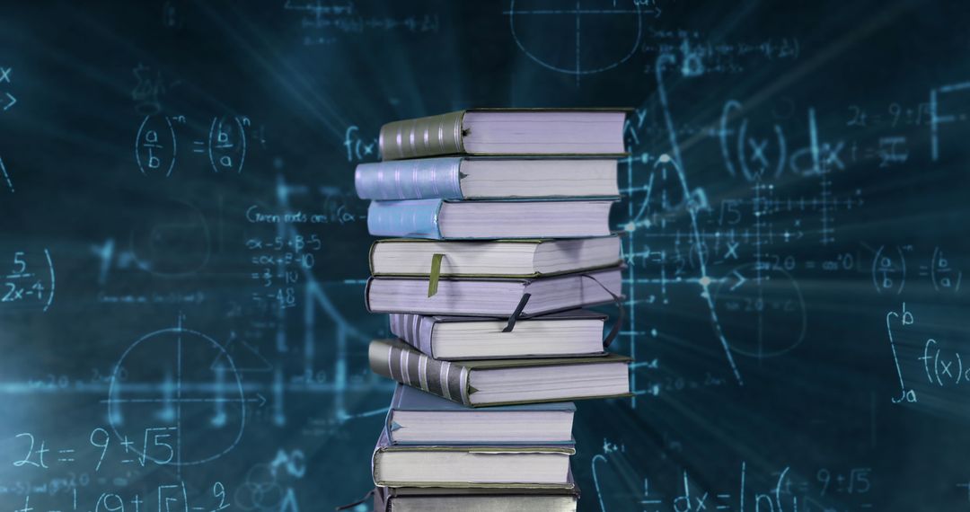 Stack of Books with Moving Mathematical Equations in Background - Free Images, Stock Photos and Pictures on Pikwizard.com