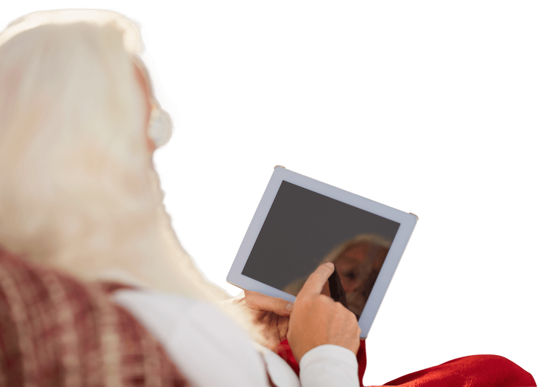 Senior Woman using Tablet, Transparent Senior Technology Concept