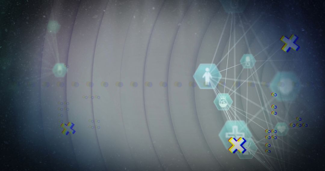 Digital Network and Icon Connectivity on Abstract Grey Background