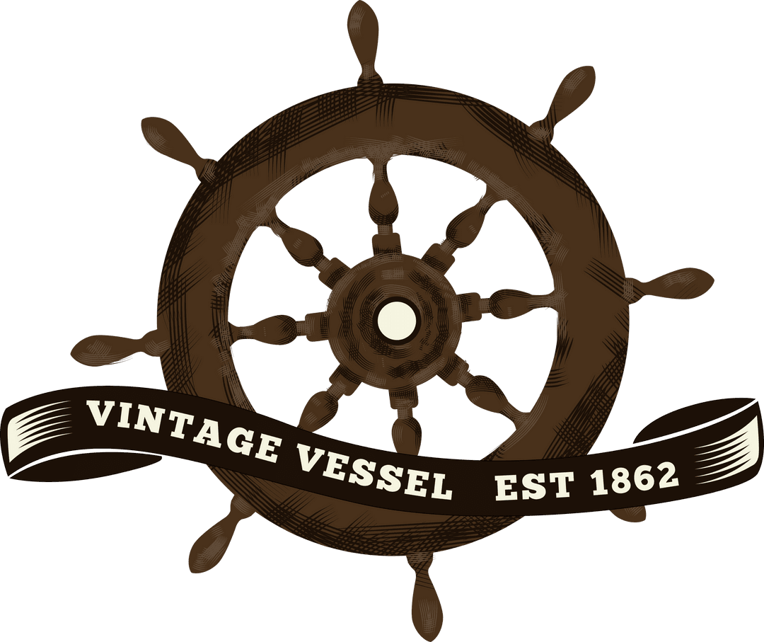 Vintage Nautical Wheel with Text on Transparent Background
