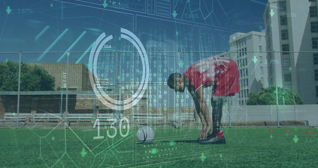 Prosthetic Athlete Analyzing Data on Soccer Field