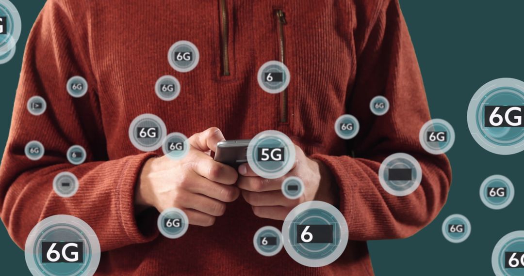 Caucasian Man Engaging with 6G Technology Concepts