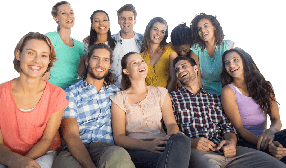 Diverse Group of Friends Smiling Outdoors on Transparent Background
