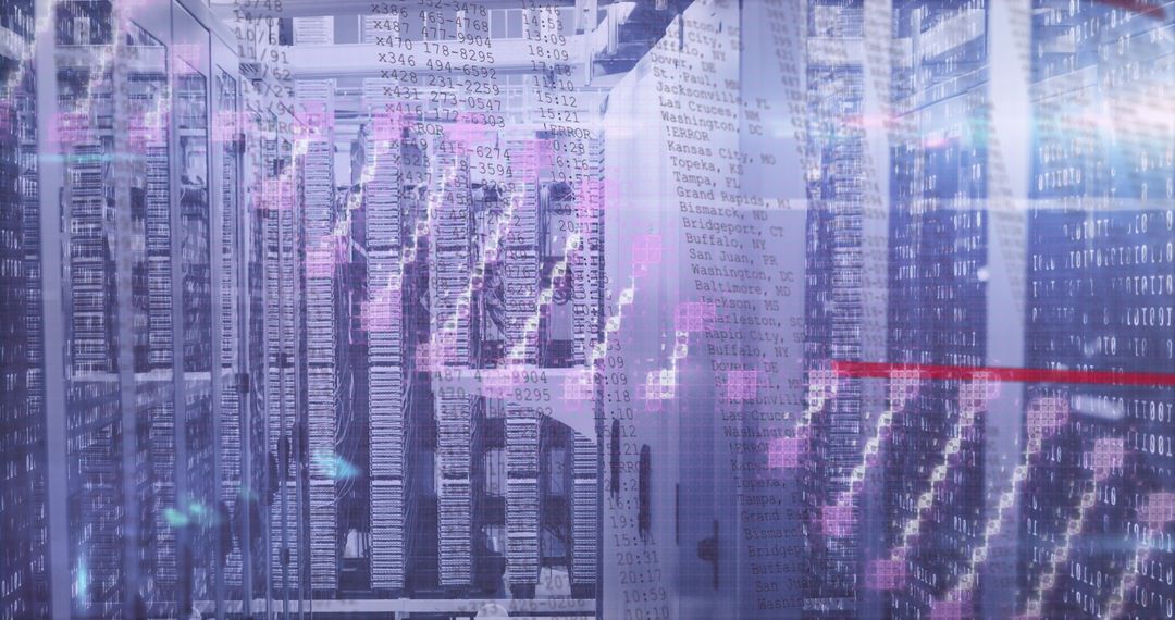 Futuristic Data Processing Visualization and Code Overlay