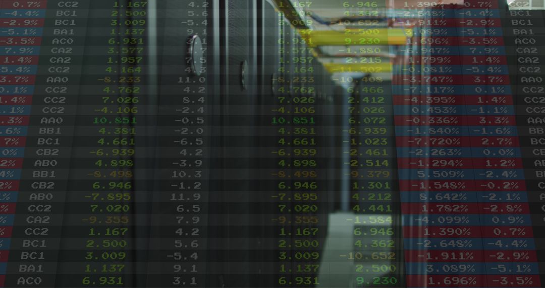 Stock Market Data Overlaid on Modern Server Room