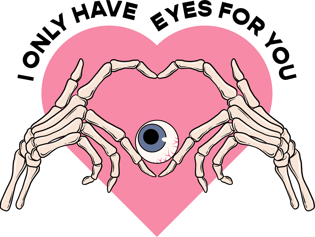 Skeleton Hands Holding Eye Over Pink Heart Transparent