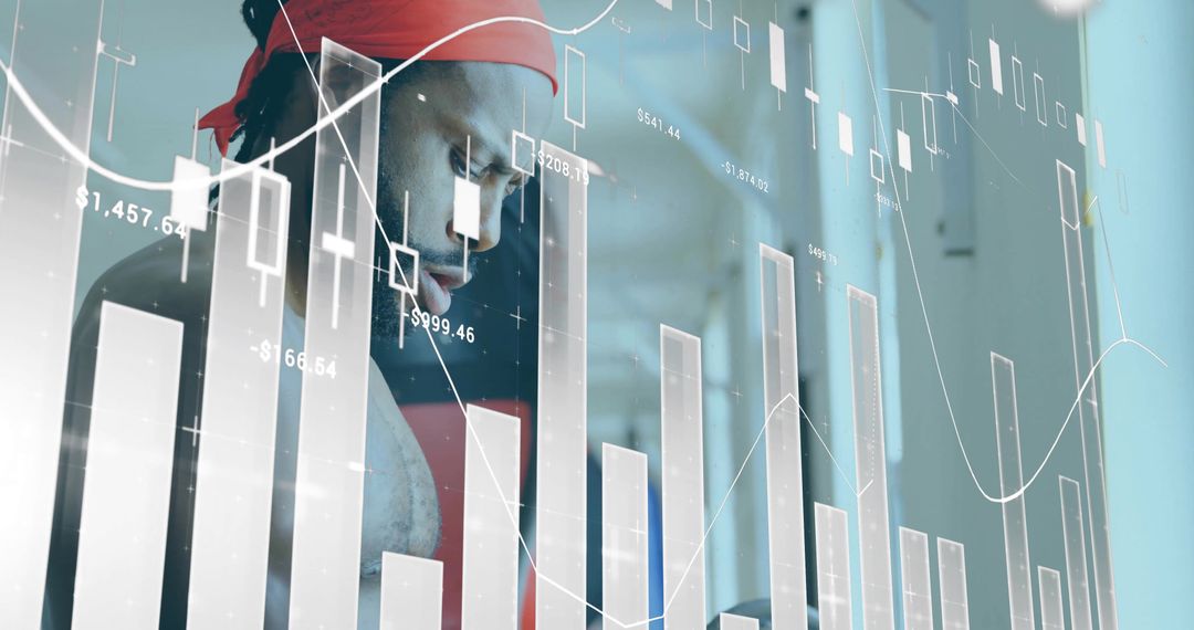 Athletic Man with Digital Financial Projections Overlay