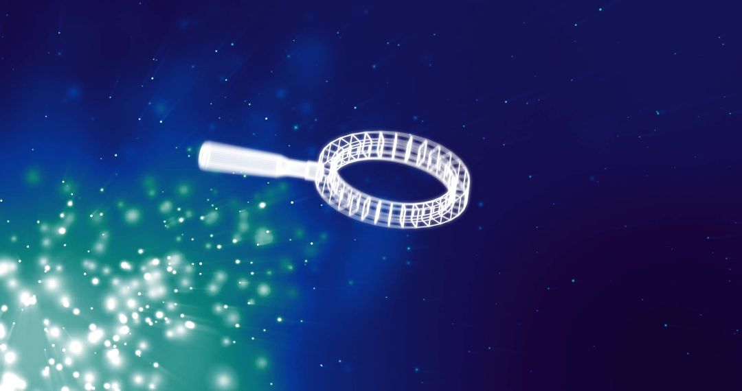 3D Wireframe Magnifying Glass in Starry Sky Background