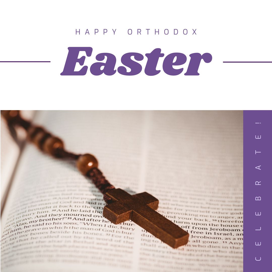 Orthodox Easter Celebration Greeting with Rosary On Open Bible - Download Free Stock Templates Pikwizard.com