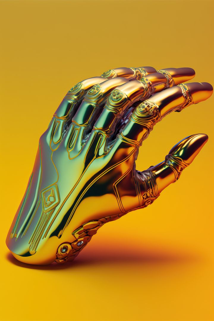 Image of cyber prosthetic of hand on orange background, created using generative ai technology - Free Images, Stock Photos and Pictures on Pikwizard.com