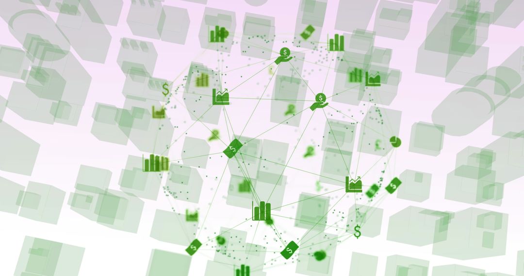 Digital Finance Network Overlaying 3D Cityscape