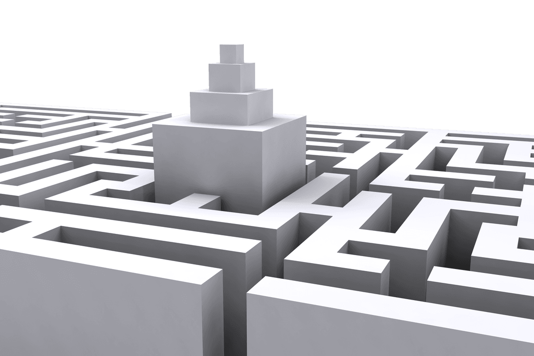 Transparent Labyrinth and Cube Illustration on White Background