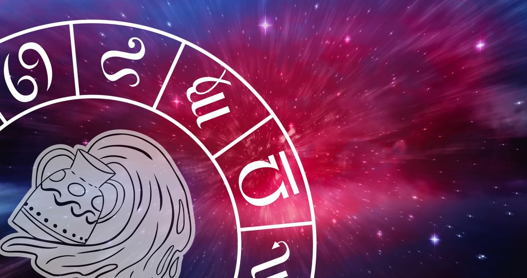 Vibrant Zodiac Wheel with Aquarius Symbol Over Starry Cosmos - Free Images, Stock Photos and Pictures on Pikwizard.com