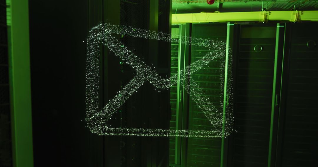 Digital Email Icon Hovering Over Network Servers