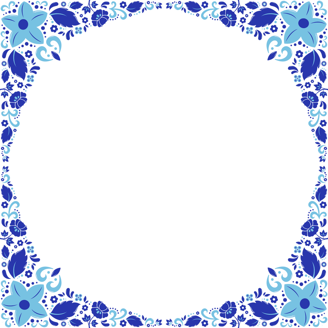 Elegant Transparent Frame with Blue Floral Motifs and Leaves