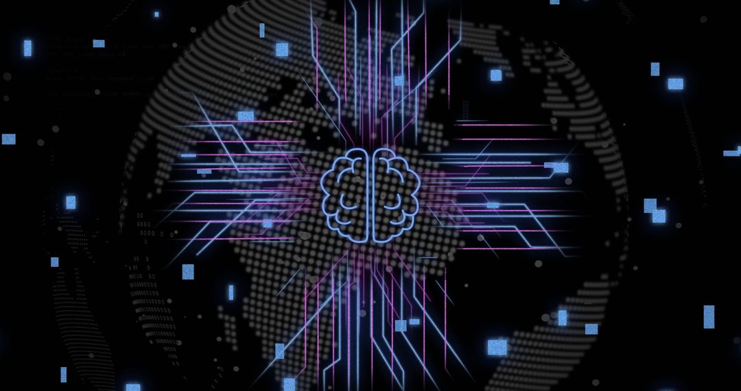 Digital Brain with Circuit and Data Connections for AI Concept