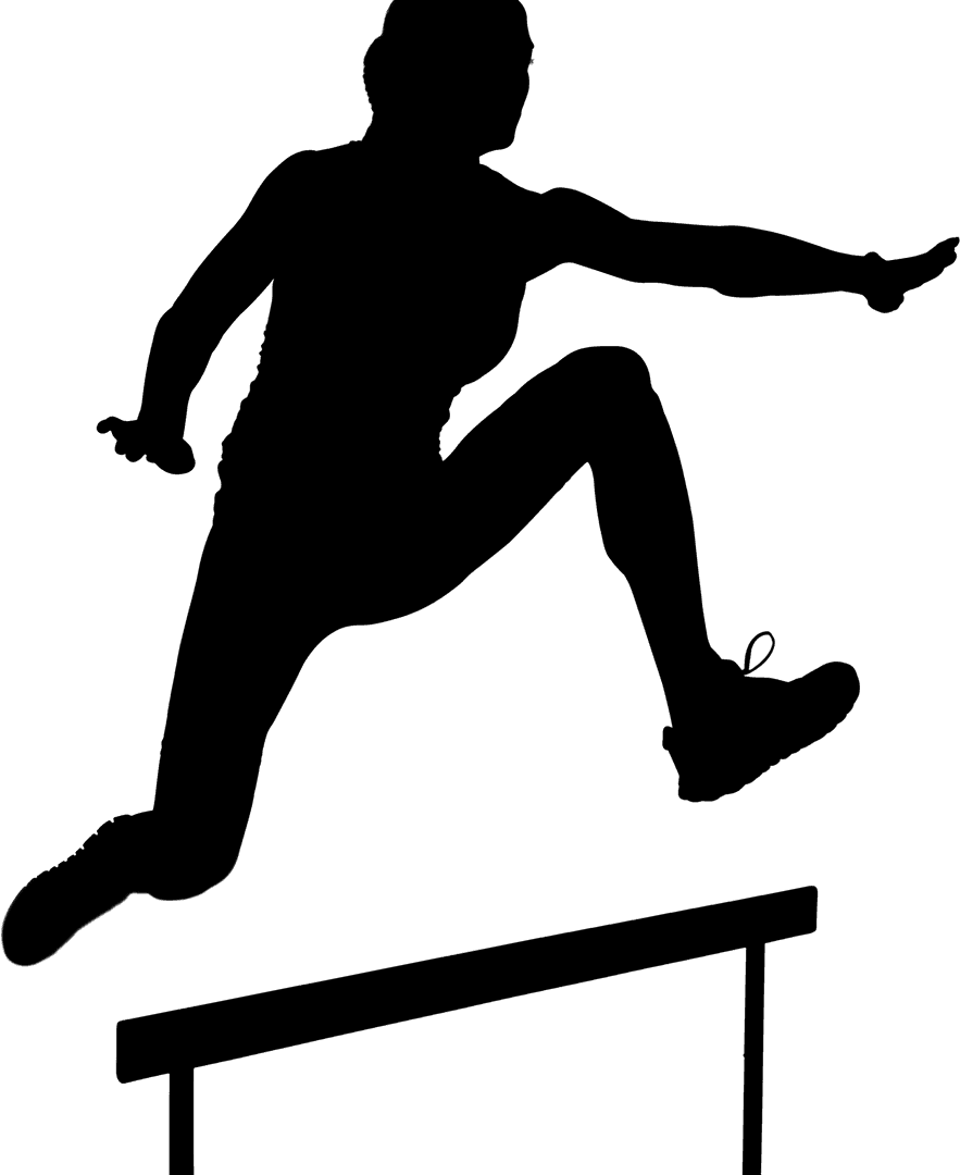 Silhouette of Female Runner Jumping on Transparent Background