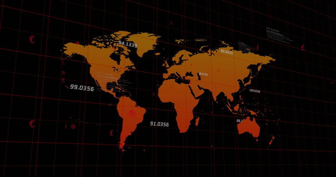 Digital World Map on Grid Network Background