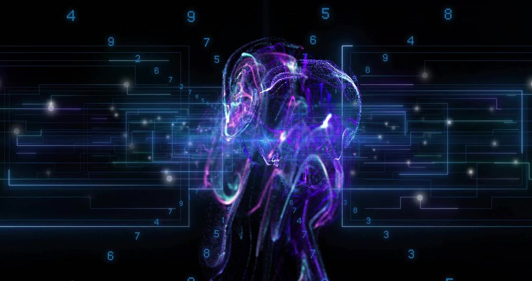 Futuristic Digital Head with Network and Data Elements