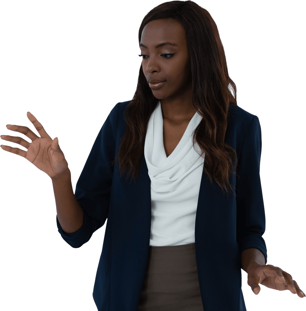 Transparent Businesswoman Interacting with Invisible Interface