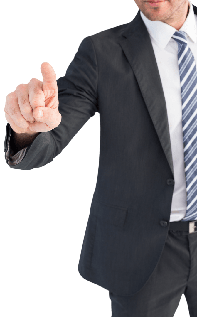 Transparent Businessman Pointing with Finger in Directive Gesture