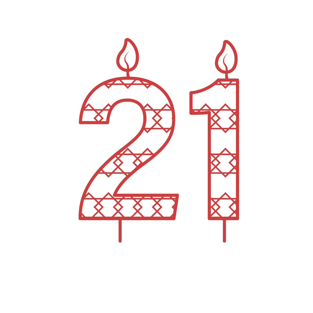 Red 21 Candle Illustration on Transparent Background for Celebrations
